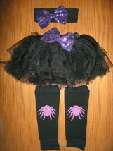 NEW Girls Halloween Spider Outfit sz 6-9 mo. tulle lace tutu glitter seq... - £7.00 GBP