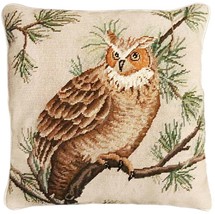 Throw Pillow Needlepoint Barn Owl Bird 18x18 Beige Orange Brown Type A - £231.07 GBP