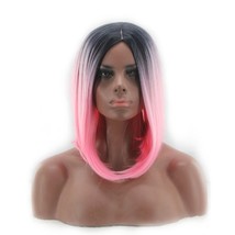Fashion Synthetic Hair Wigs Short Bob Black to Pink Middle Part 12 inch - £10.28 GBP