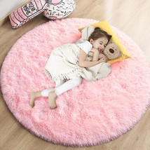 Gifeas Pink Round Rug For Girls Bedroom, Fluffy 4&#39; X 4&#39; Circle Rug For Kids Room - £25.45 GBP