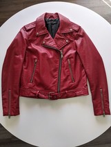 Zara Basic Moto Jacket Ladies M Lipstick Red Oversized Faux Leather Crop - £33.80 GBP