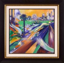 Leandro Manzo-&quot;City Forward&quot;-Framed ORIG Oil/Canvas/Hand Signed/COA-List $3,700 - £1,514.97 GBP