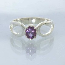 Ring Purple Spinel Round Burma Gem Silver size 8 Solitaire Stackable Design 532 - £52.68 GBP