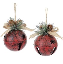 2Pcs Pack Christmas Metallic Rustic Burgundy Jingle Sleigh Bell with Stars - £14.64 GBP