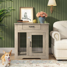 Dog Crate End Table With Drawer, Pet Kennels With Double Doors - £142.10 GBP