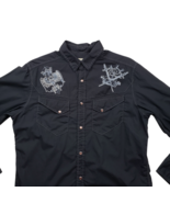 DKNY Pearl Snap Shirt Mens Medium Black Embroidered Long Sleeve Y2K VTG ... - $371.59 MXN