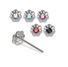 5PCs 925 Sterling Silver Round CZ Flower Jewelled Nose Straight stud 22G - £24.99 GBP
