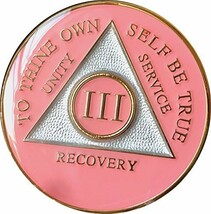 3 Year AA Medallion Glossy Pink Tri-Plate Gold Plated Chip III - £14.15 GBP