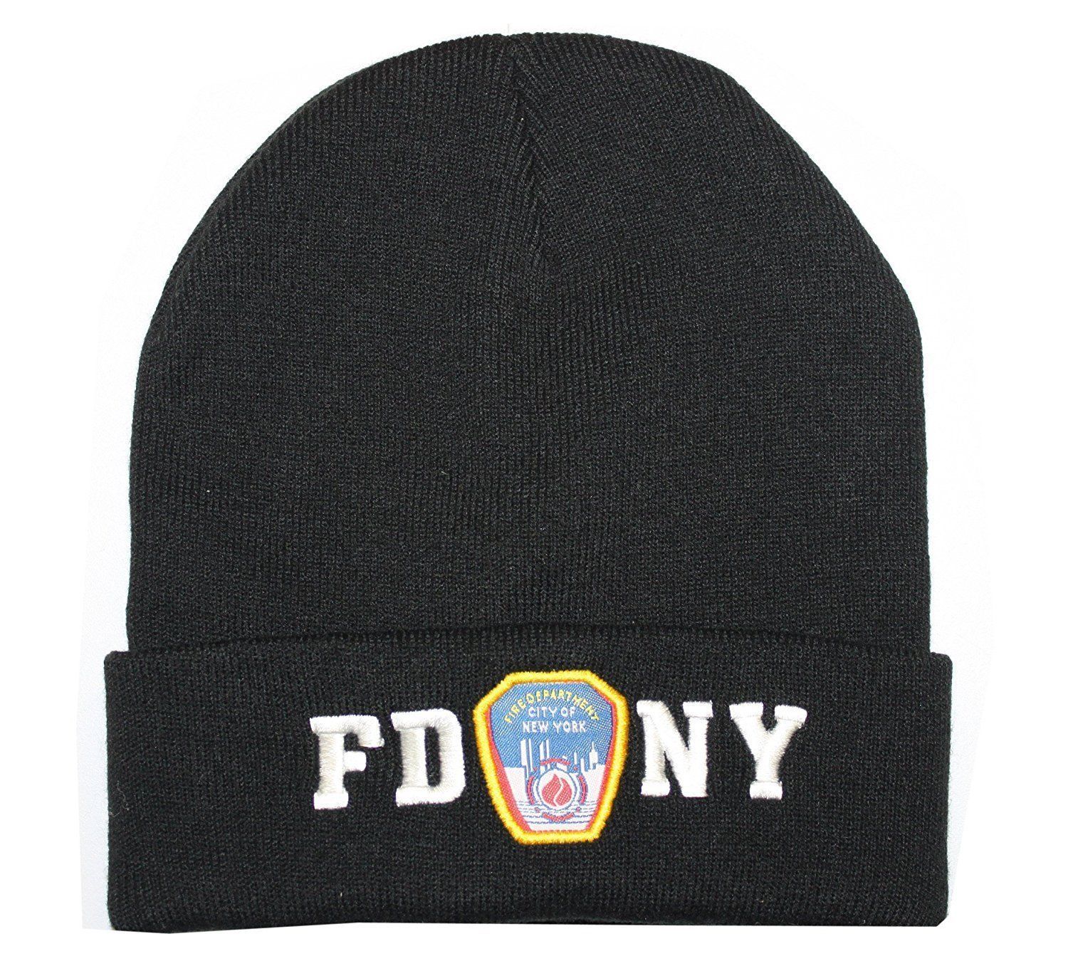 FDNY Winter Hat Police Badge Fire Department Of New York City Black & White O... - $13.98