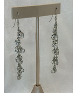 Clear Crystal Silver Tone Chandelier Dangle Pierced Earrings Bezel Set - $281.01 MXN