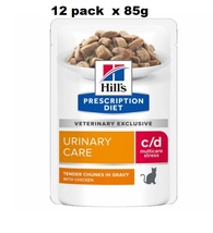 Hills Prescription Diet Cat C/D Urinary Care Stress with Chicken 12 x 85g - $64.99