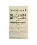 Chickering Piano World&quot;s Fair 1894 Advertisement Victorian Instrument 1 ... - $27.41 CAD