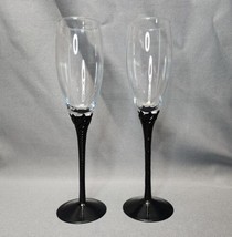 Vintage Black Twisted Stem Champagne Flutes 7 oz Wine Toasting Glasses Set of 2 - £25.89 GBP