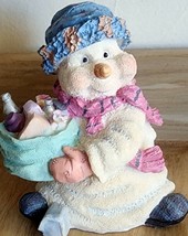 Sweet Miss Snowman Pastel Hat &amp; Scarf Figurine Carrying A Grocery Bag 5 ... - £7.12 GBP
