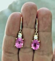 3.25ct Pink Sapphire &amp; Diamond Drop Dangle Earrings 18k Yellow Gold Over - £89.08 GBP
