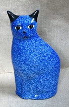 Vintage Ceramic Cobalt Blue Spongeware Cat Figure Statue Kitty Cottagecore - $13.86