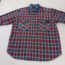 Faded Glory Men's Flannel Large Blue/Red Plaid Pockets Long Sleeve Chest 44" image 14