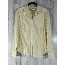 Talbots Womens Button Front Shirt Size 14 Yellow White Stripe Long Sleeve - £15.58 GBP