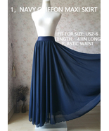 Navy Blue Maxi Chiffon Skirt Summer Women Plus Size Floor Length Chiffon... - $29.99