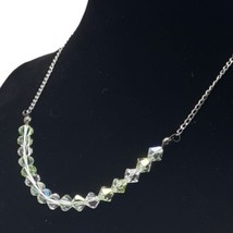 Vtg 925 AT1 Mark Sterling Silver Green Clear Dainty AB Crystal Choker Necklace  - £15.01 GBP