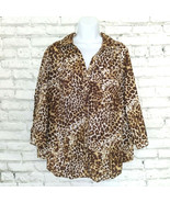 Karen Scott Blouse Womens 0X Animal Print 3/4 Sleeve V Neck Button Up Shirt - $21.99