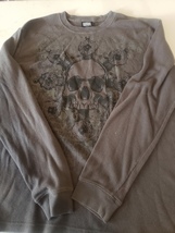MMA Elite 2XL Thermal Waffle Gray Skull Cross 2-Sided Gothcore Sweatshirt  - $25.00