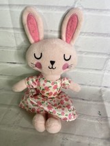 Happy Go Fluffy Pink Bunny Rabbit Girl 10in Plush Walgreens Floral Satin Dress - £11.90 GBP
