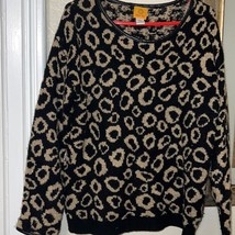 Ruby Rd. Black and gold metallic sweater with leather trim - £11.71 GBP