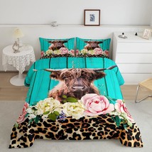 Highland Cow Bedding Set Leopard Floral Comforter Set For Kids Boys Girls Brown  - £61.68 GBP