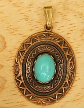 Vintage Jewelry Supply Copper Southwestern Turquoise Glass Cab Necklace Pendant - £15.86 GBP