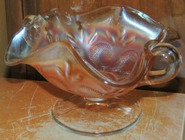 Carnival Glass Compote 6.5&quot; Question Marks Bon Bon Marigold Amber Irides... - £10.54 GBP