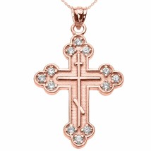 Solid 10k Rose Gold Diamond Eastern Orthodox Cross Pendant Necklace - £202.44 GBP+