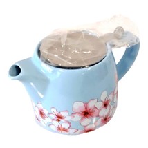 Ceramic Teapot Tea Diffuser Blue with Cherry Blossom Flowers Painted Home Decor  - £25.06 GBP