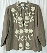 Chico&#39;s Women&#39;s 3/4 Sleeves Linen Cardigan Brown Size 2 Embellished - £17.13 GBP