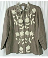 Chico&#39;s Women&#39;s 3/4 Sleeves Linen Cardigan Brown Size 2 Embellished - $404.08 MXN