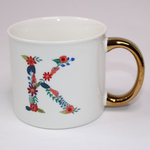 Opal House &quot;K&quot; Initial Coffee Mug Floral Letter Gold Handle White Tea Cup Large - $9.99