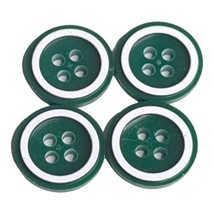 Lot 4 Small Buttons Vintage Green White Accent 12 mm Flat 4 Hole - $3.91