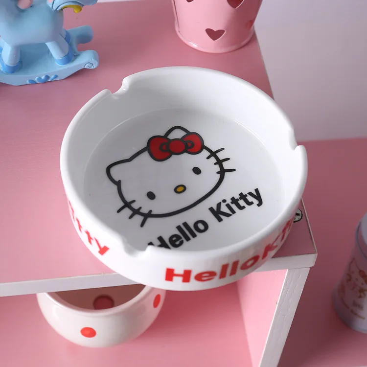 Sanrio Anime Hello Kitty Ceramic Ashtray Cute Cartoon Pink Kt Cat Creative - £10.68 GBP