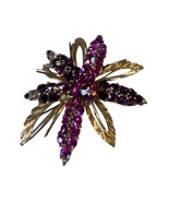 Vintage Gold Tone Brooch Purple Rhinestones Floral Design Missing Some S... - $23.17