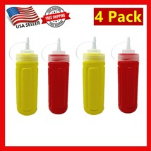 4 Pack of Ketchup &amp; Mustard Plastic Squeeze Bottle Set Dispenser Red Yel... - $9.89