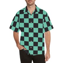 Checkered Black Green Anime Men&#39;s All Over Print Hawaiian Shirt - £26.30 GBP