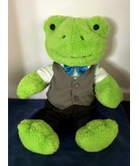 Build A Bear Spring Green Plush Frog w Vest Bow Tie 17&quot; Stuffed Animal - $369.07 MXN
