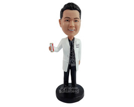 Custom Bobblehead Relaxed doctor holding a soda can wearing scrubs and a lab coa - £69.51 GBP