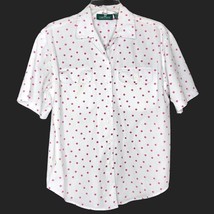 Cabin Creek Womens Blouse Size M Short Sleeve Button Front White Pink Polka Dot - £10.36 GBP