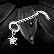 925 Sterling Silver Nose Stud Screw Pin Clear Crystal Star Charm Hanging... - $152.07 MXN