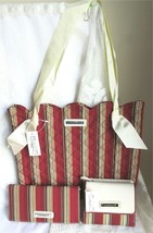 Longaberger 3 Piece Holiday Stripe Tote, Wallet, Checkbook Cover Brand New Tags - £26.67 GBP