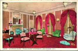 Vtg Postcard  Int Ladies&#39; Le Grande Salon Prince Rupert Apartments Los Angeles  - £34.77 GBP