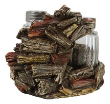 Western Woodland Forest Faux Wood Tree Logs Bear Bust Salt Pepper Shaker... - £18.84 GBP