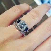 Halo Engagement Wedding Ring Set 3.30Ct Round Cut Diamond 14k White Gold Size 9 - £201.25 GBP