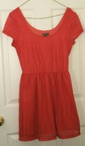 LILY ROSE Coral Fit &amp; Flare Crochet Look Dress Cap Sleeves Knit Slip Wom... - $14.01